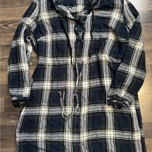 Plaid Button-Front Hooded Shirt Dress